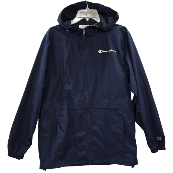 Champion Full Zip Jacket Men's Size Medium Blue Lightweight Wind Breaker Hooded - Picture 1 of 13
